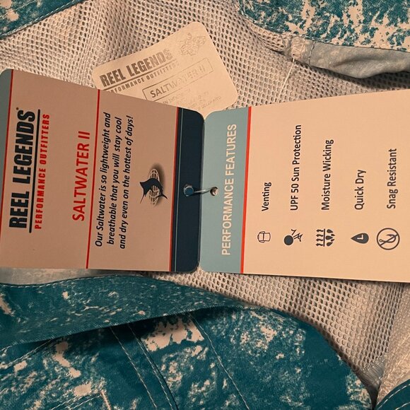 Reel Legends Men's Small Fishing shirt in teal waves-SALTWATER 11 - Picture 7 of 12